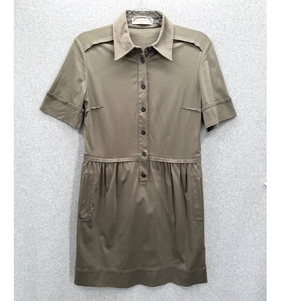 Stella McCartney Utility Shirt Dress Womens 42 Olive Green Military Mini Pockets